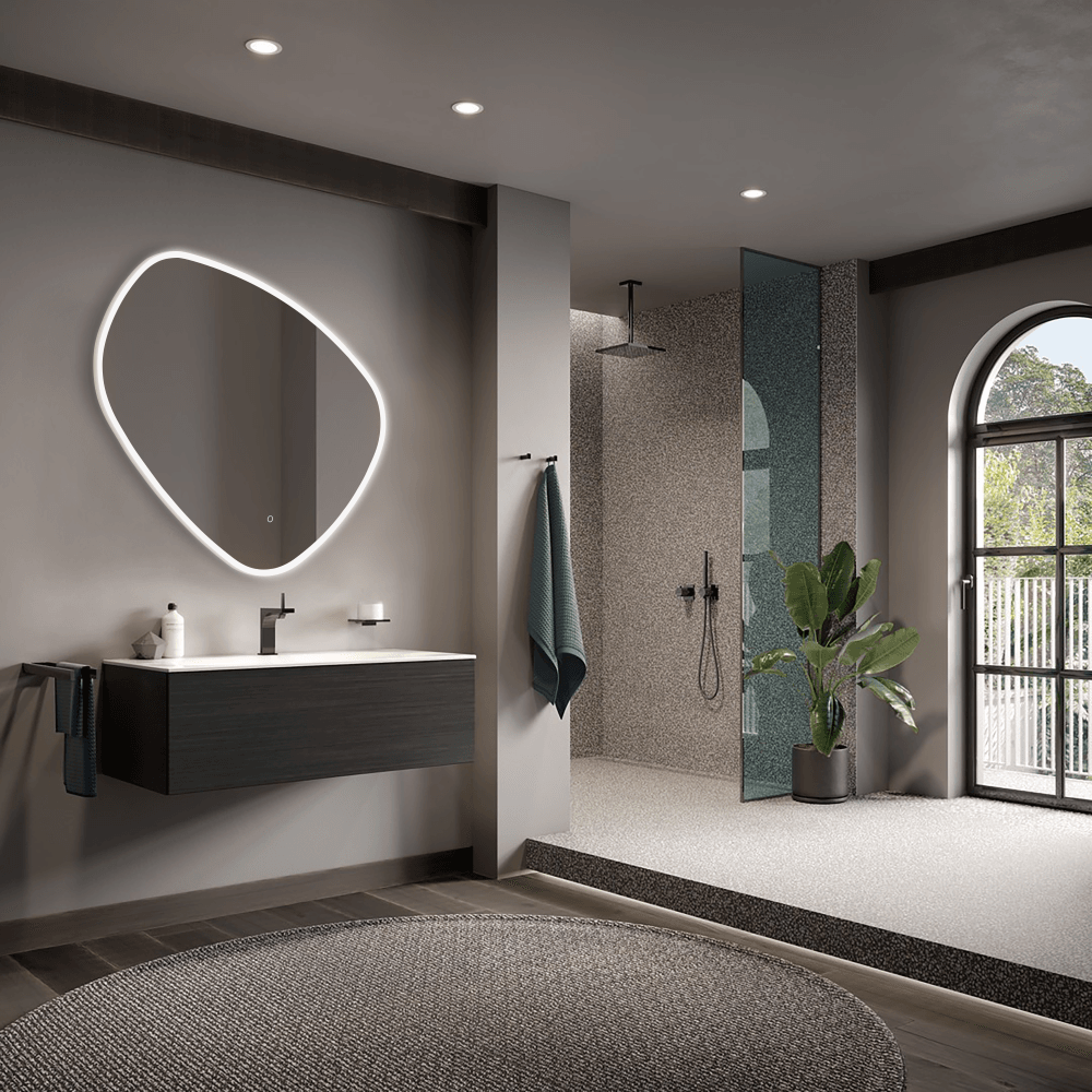 Eva Irregular Shaped LED Lighted Mirror with Dimmer & Defogger - Available in 2 Sizes