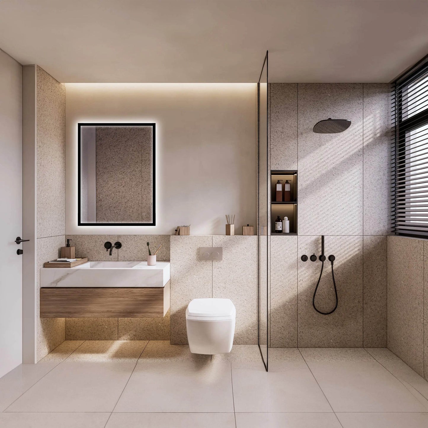 LEO Front & Backlit LED Lighted Mirror with Dimmer & Defogger - Available in 2 Sizes