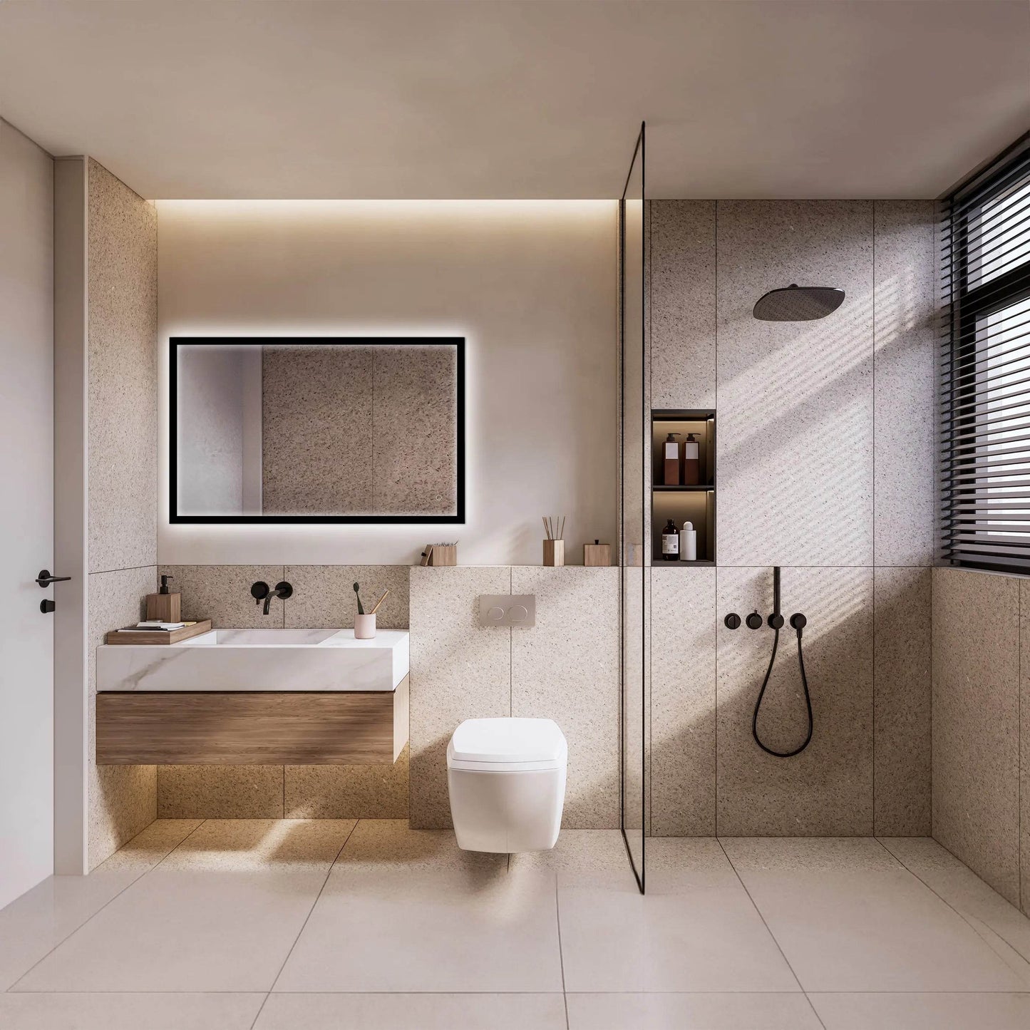 LEO Front & Backlit LED Lighted Mirror with Dimmer & Defogger - Available in 2 Sizes