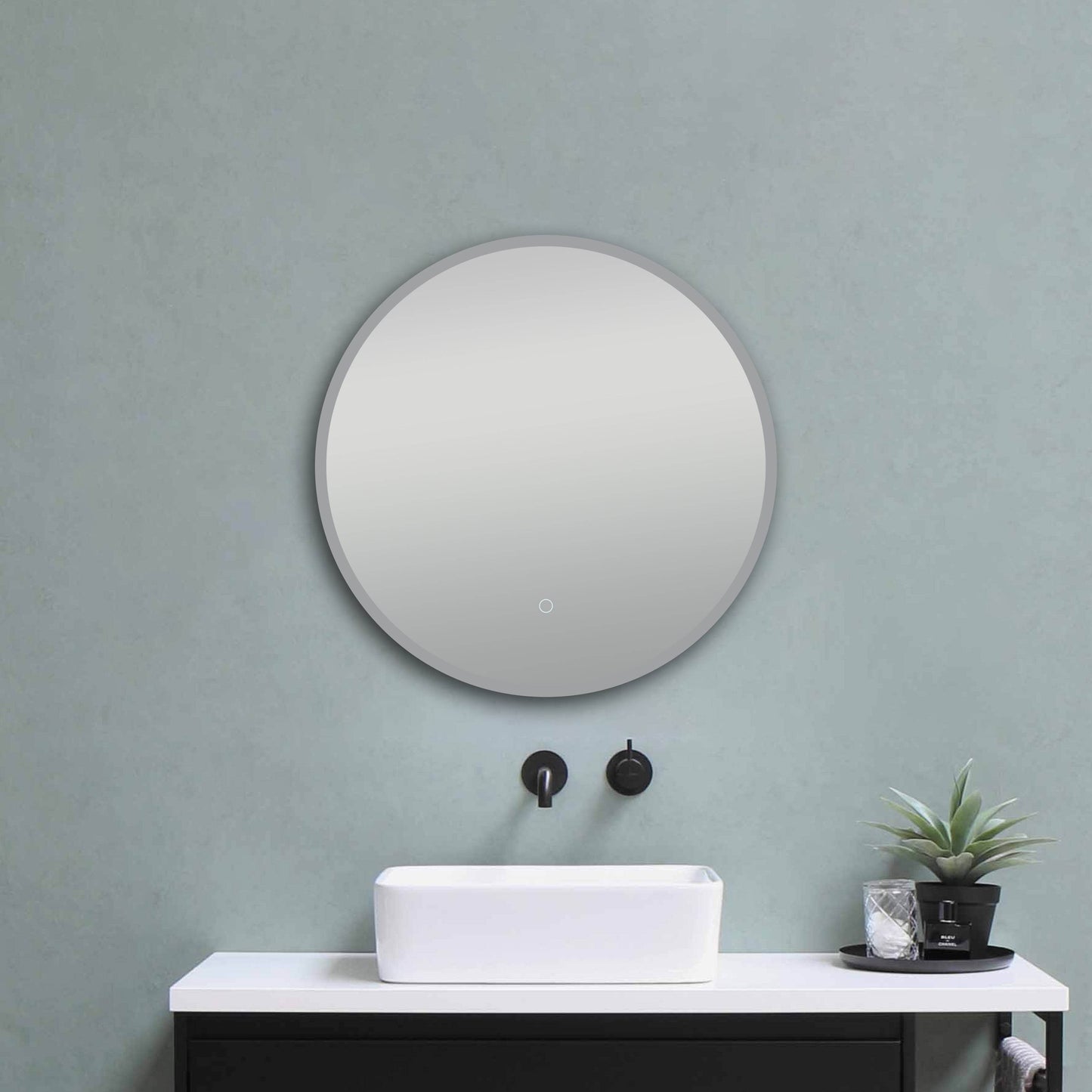 Onyx Round Frameless LED Mirror with Defogger and Integrated Touch Switch - Available in 2 Sizes