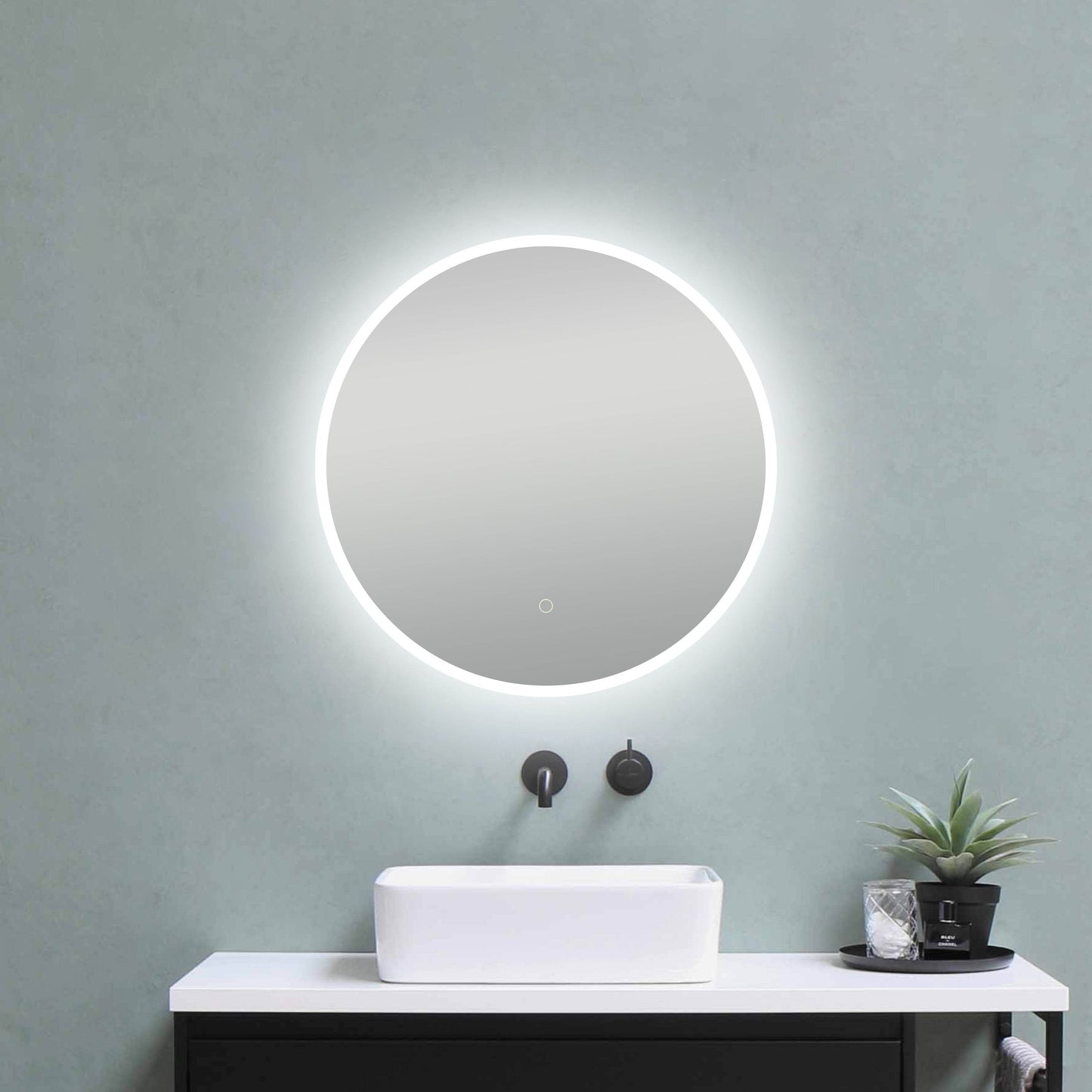 Onyx Round Frameless LED Mirror with Defogger and Integrated Touch Switch - Available in 2 Sizes
