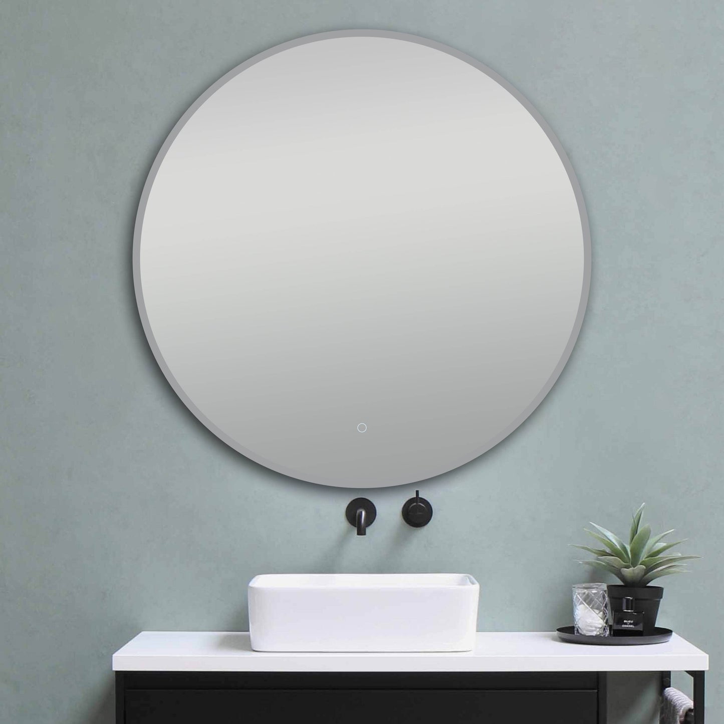 Onyx Round Frameless LED Mirror with Defogger and Integrated Touch Switch - Available in 2 Sizes