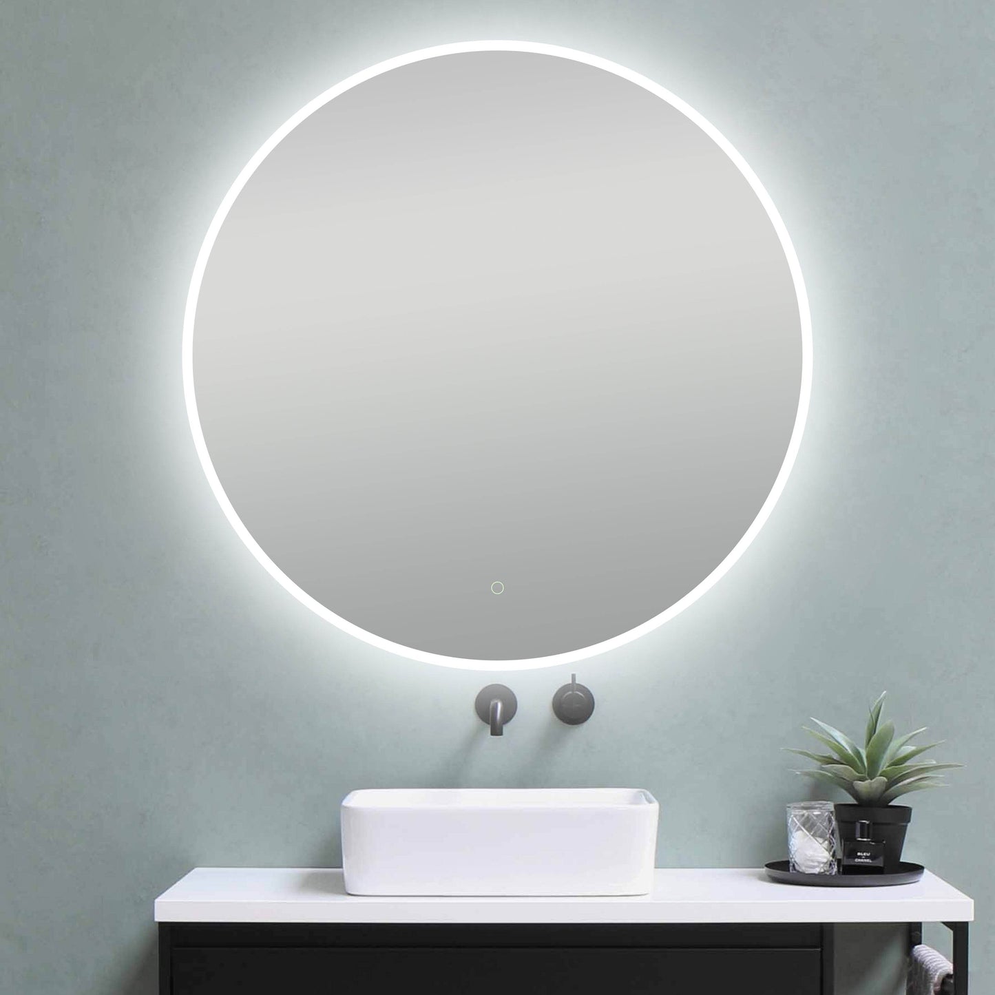 Onyx Round Frameless LED Mirror with Defogger and Integrated Touch Switch - Available in 2 Sizes