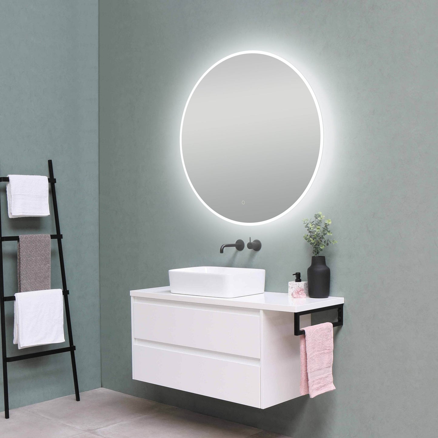 Onyx Round Frameless LED Mirror with Defogger and Integrated Touch Switch - Available in 2 Sizes