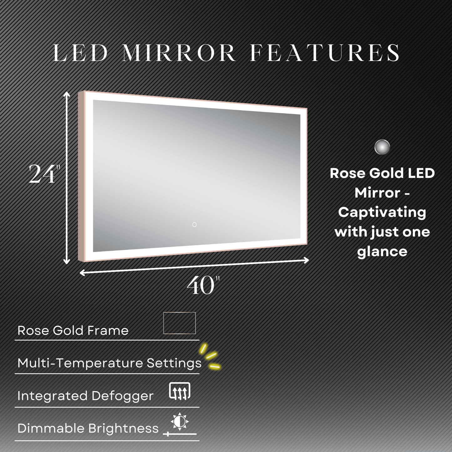 Rose Gold 40"W x 24"H LED Mirror