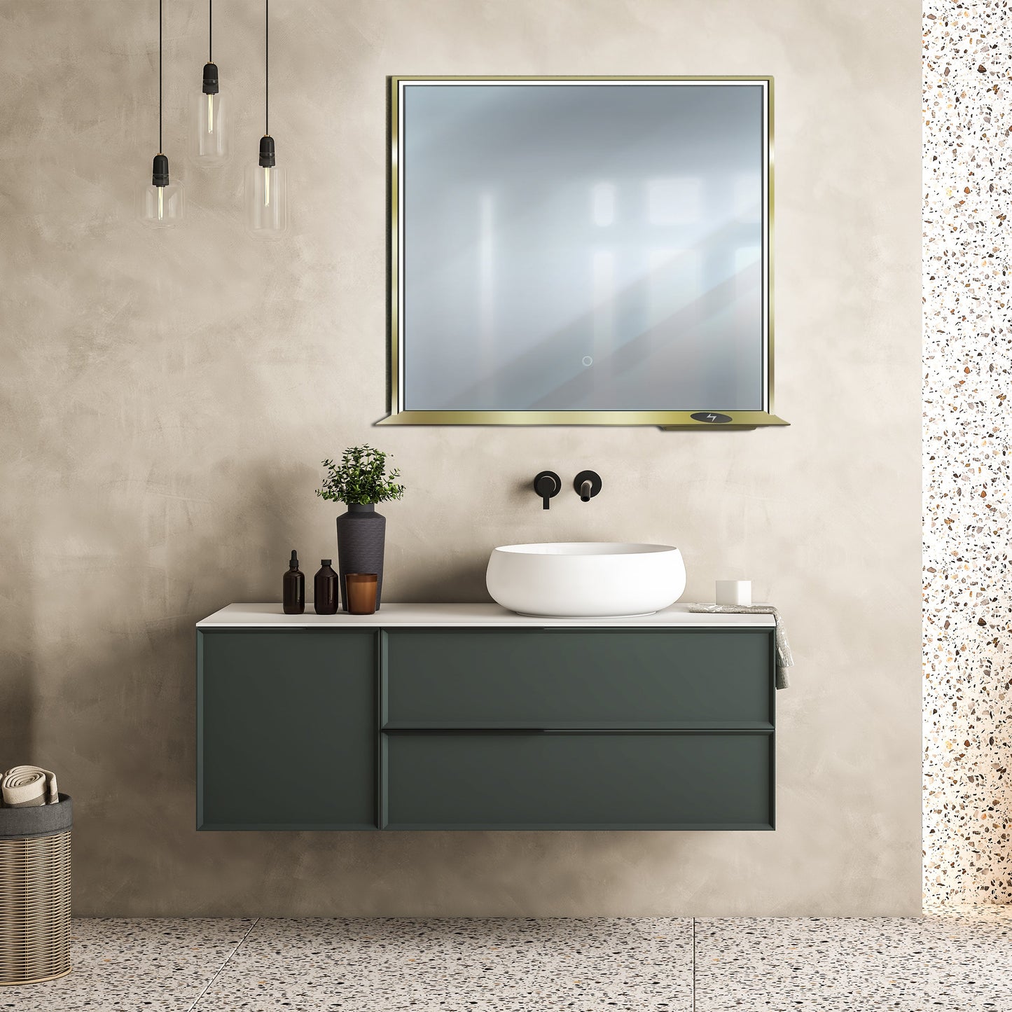 Allegra 36"W x 32"H Framed LED Mirror with Bluetooth Speaker and Wireless Cell Phone Charger - Available in 3 colors