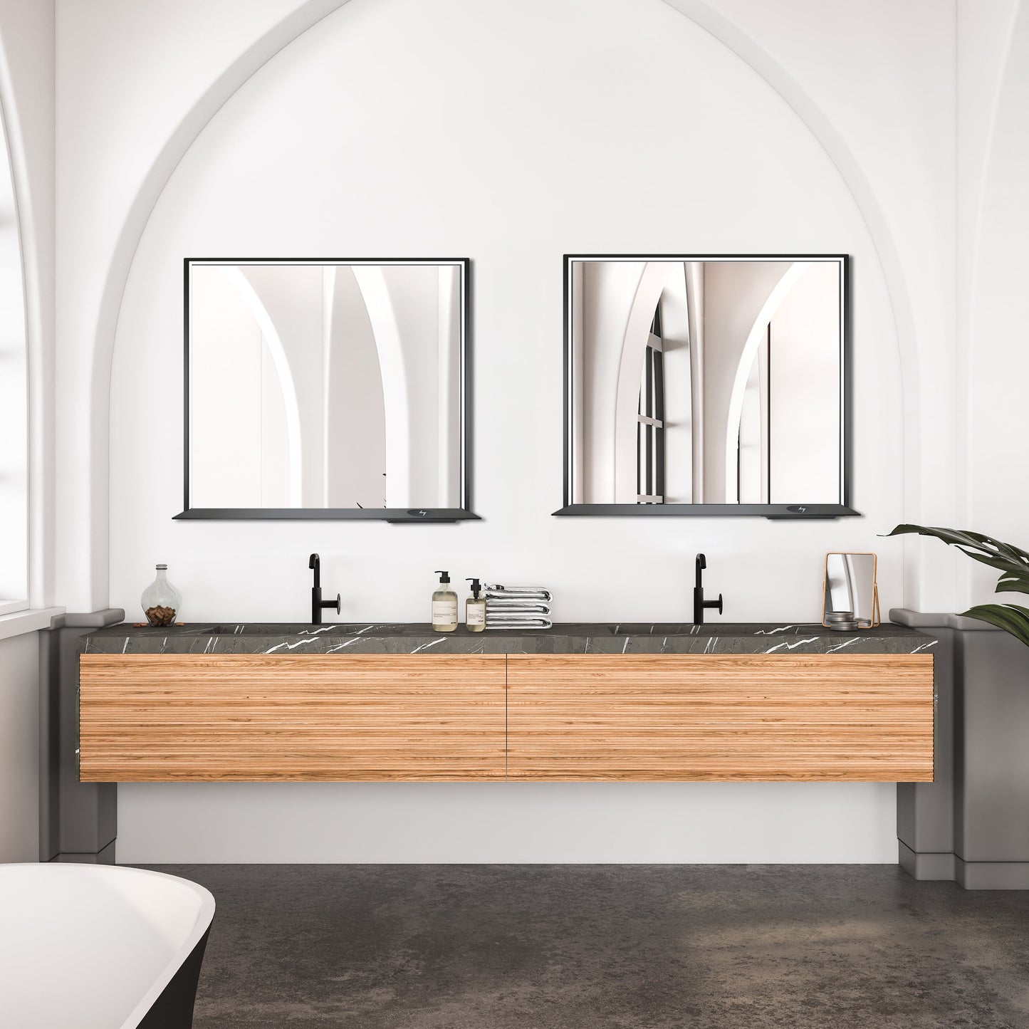 Allegra 36"W x 32"H Framed LED Mirror with Bluetooth Speaker and Wireless Cell Phone Charger - Available in 3 colors