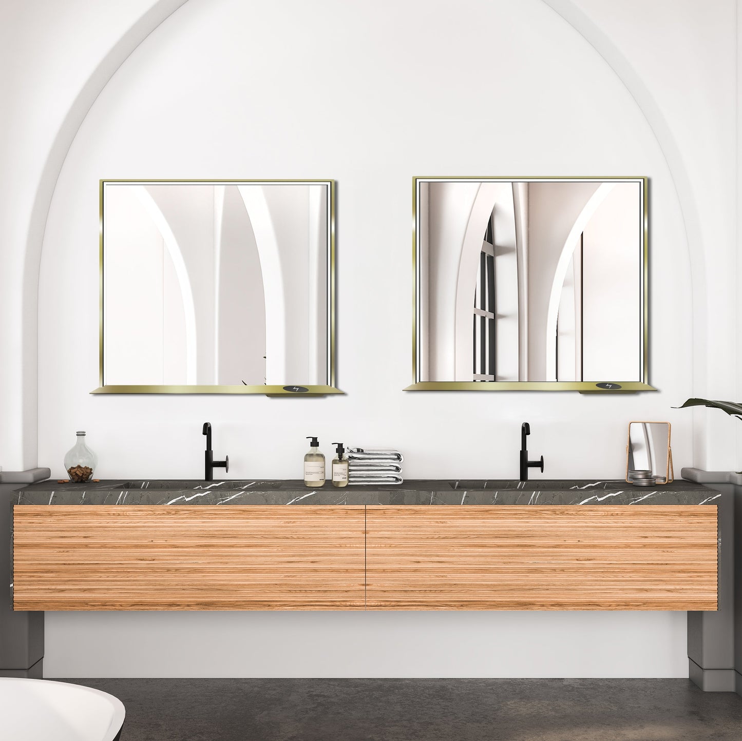 Allegra 36"W x 32"H Framed LED Mirror with Bluetooth Speaker and Wireless Cell Phone Charger - Available in 3 colors