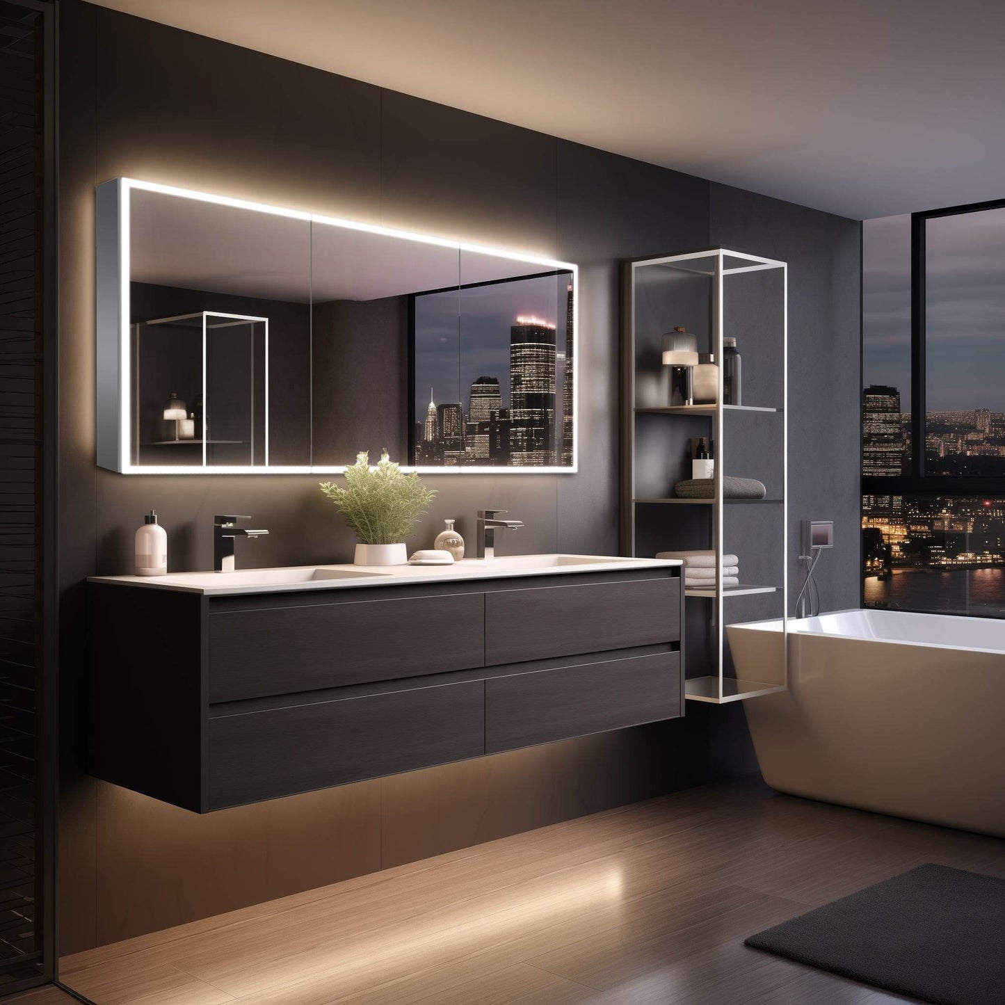 Dhalia LED Bathroom Medicine Cabinet with Defogger and Internal 3X Makeup Mirror - Available in 5 Sizes