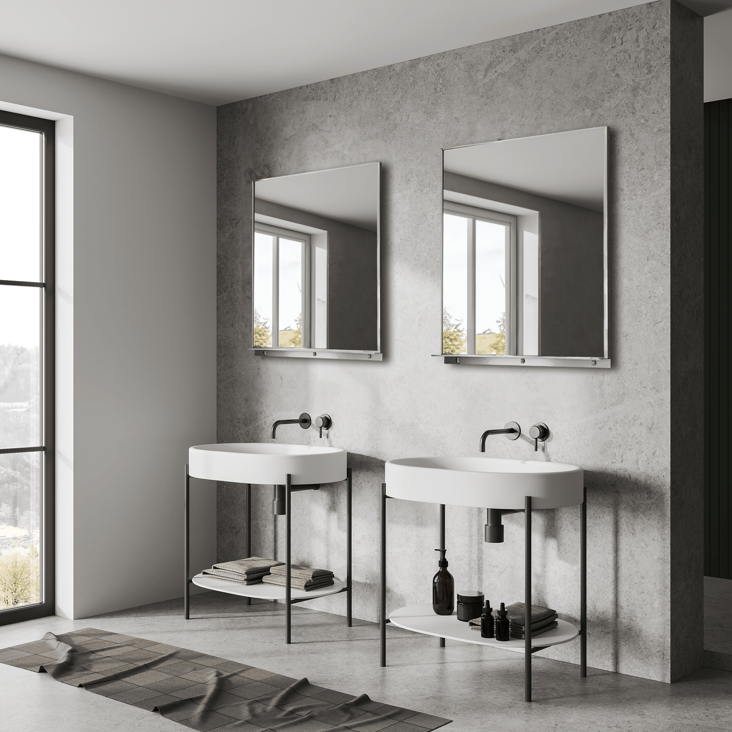 Lexi 24"W x 32"H Rectangular Framed Mirror with Integrated Shelf - in Black & Chrome