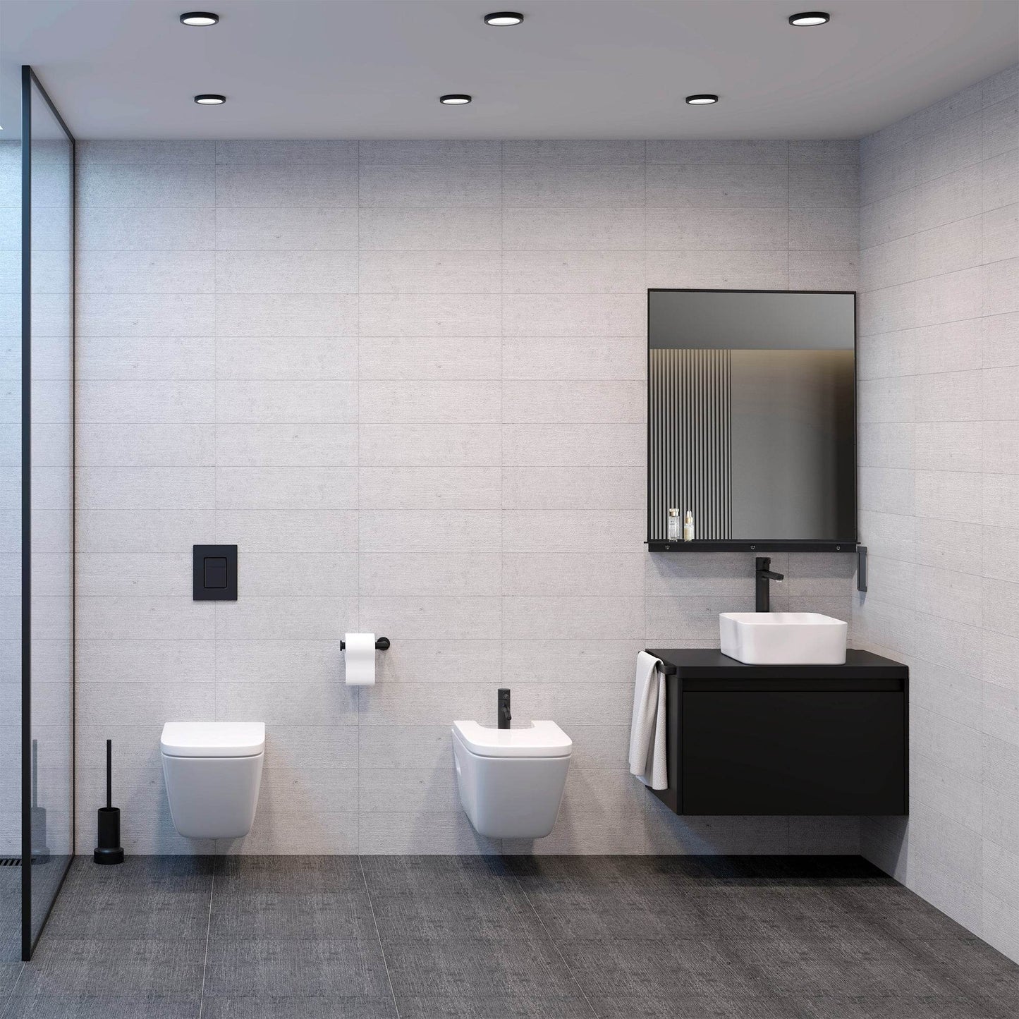 Lexi 24"W x 32"H Rectangular Framed Mirror with Integrated Shelf - in Black & Chrome