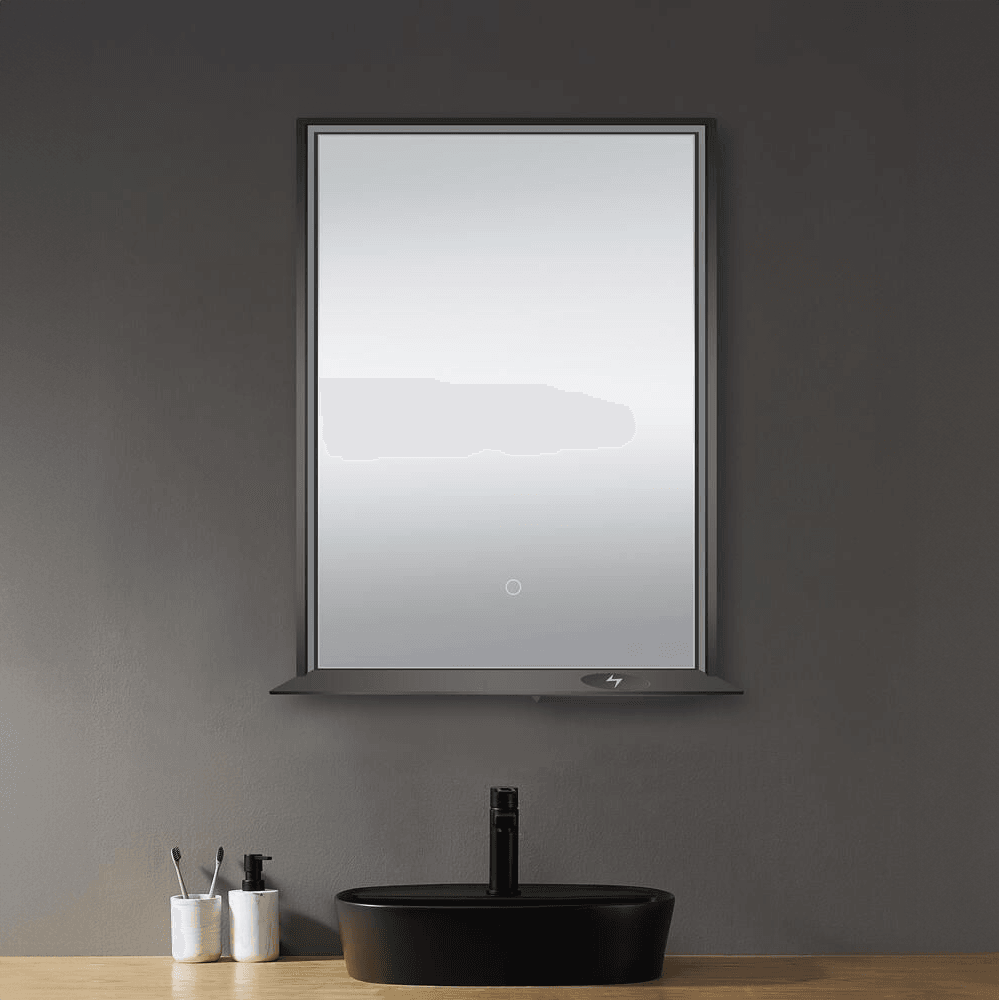 The Allegra 24" W x 32" H Framed LED Mirror with Bluetooth Speaker and Wireless Cell Phone Charger; Available in 3 colors