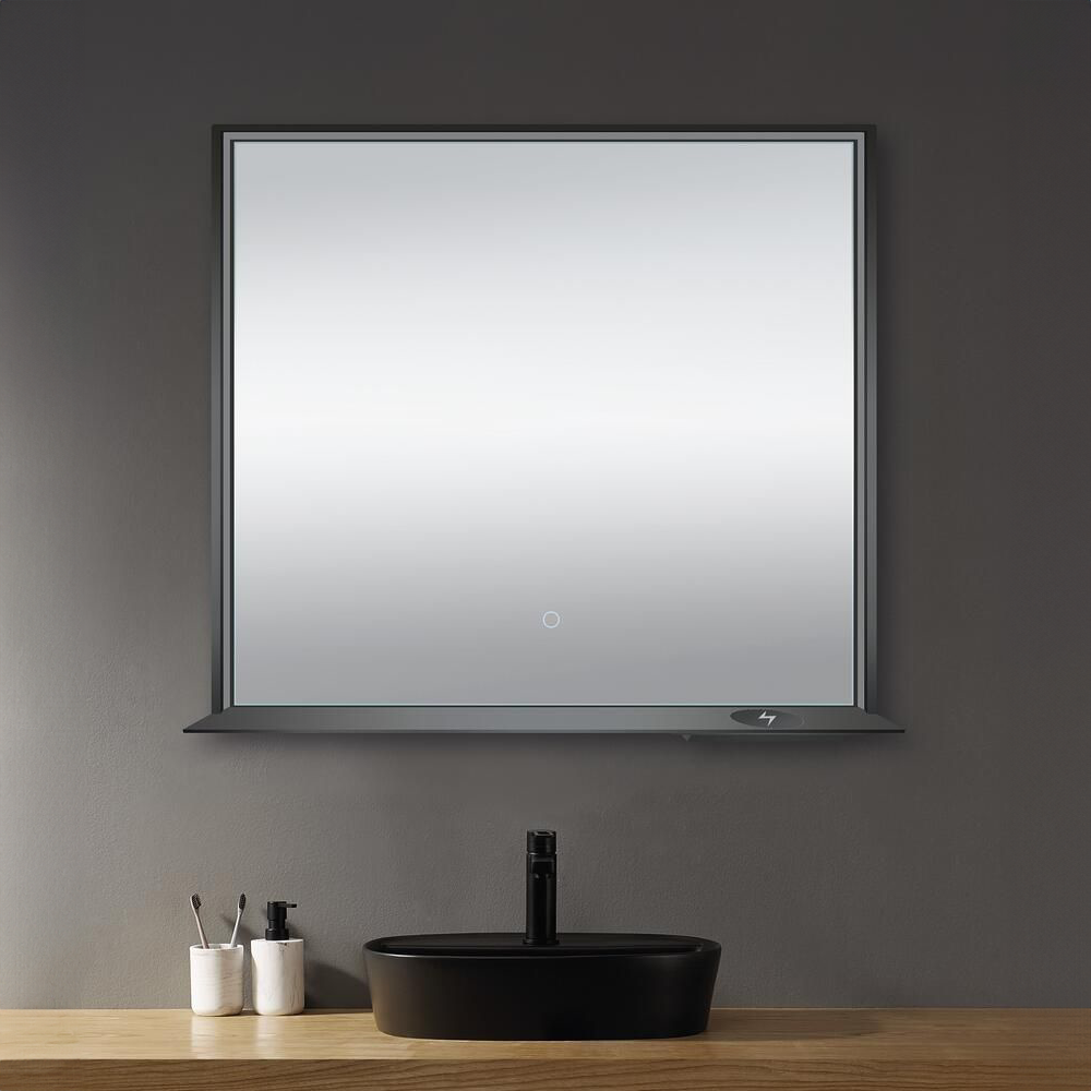Allegra 36"W x 32"H Framed LED Mirror with Bluetooth Speaker and Wireless Cell Phone Charger - Available in 3 colors