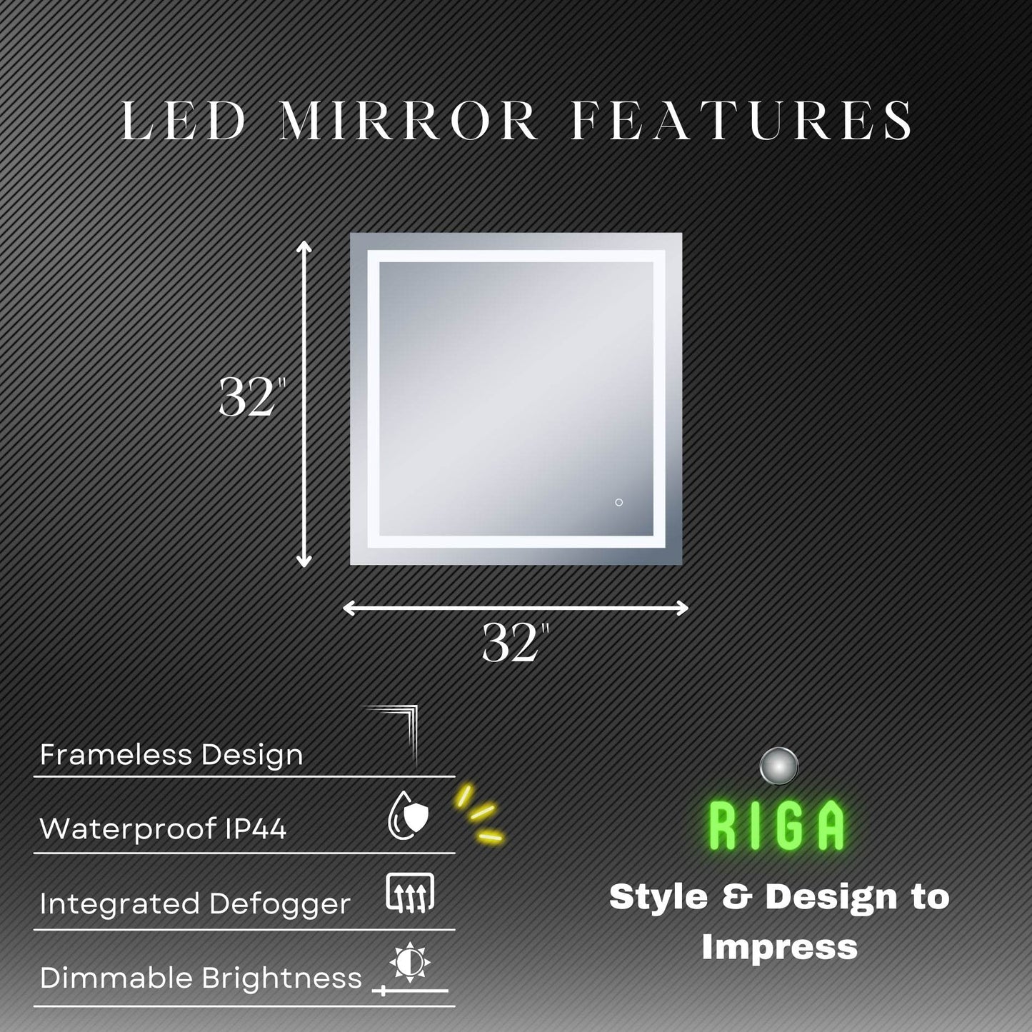 Riga LED Mirror w/ Dimmer & Defogger - Available in 4 Sizes