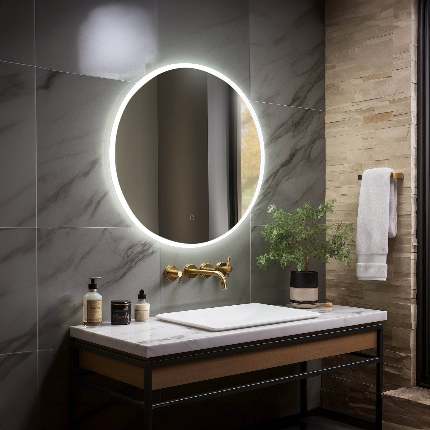 Onyx Round Frameless LED Mirror with Defogger and Integrated Touch Switch - Available in 2 Sizes