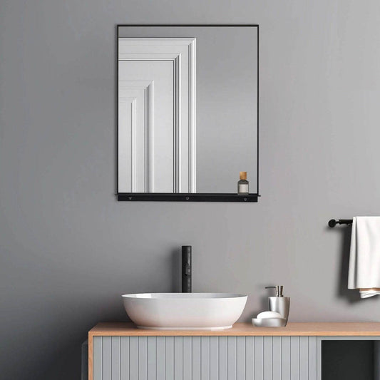 Lexi 24"W x 32"H Rectangular Framed Mirror with Integrated Shelf in Matte Black