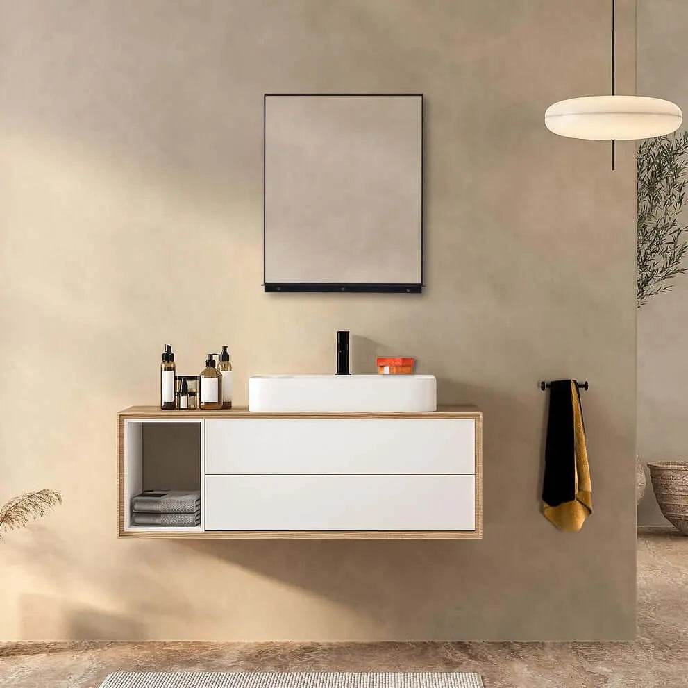 Lexi 24"W x 32"H Rectangular Framed Mirror with Integrated Shelf in Matte Black