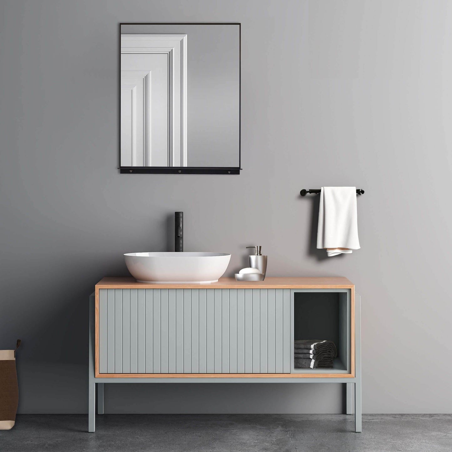 Lexi 24"W x 32"H Rectangular Framed Mirror with Integrated Shelf in Matte Black