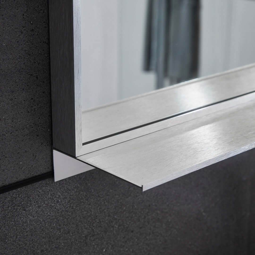 Lexi 24"W x 32"H Rectangular Framed Mirror with Integrated Shelf in Brushed Nickel