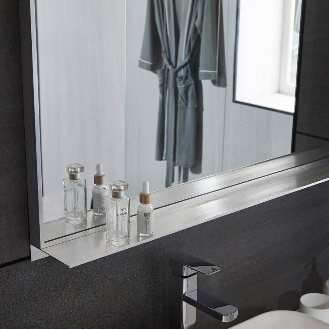 Lexi 24"W x 32"H Rectangular Framed Mirror with Integrated Shelf in Brushed Nickel