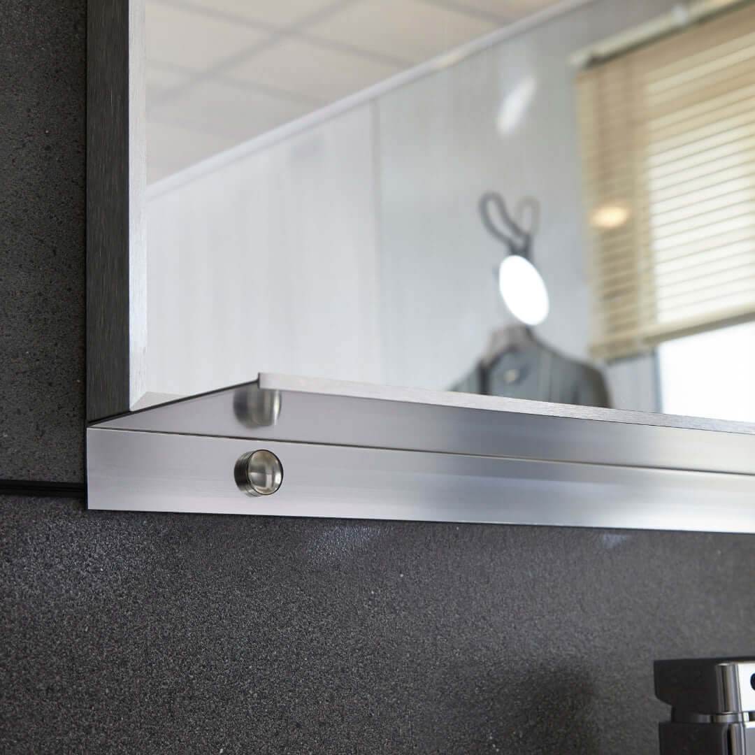 Lexi 24"W x 32"H Rectangular Framed Mirror with Integrated Shelf in Brushed Nickel