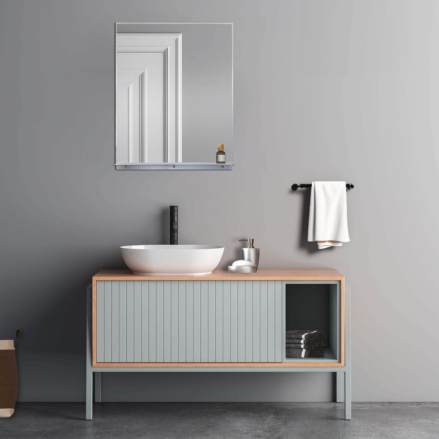 Lexi 24"W x 32"H Rectangular Framed Mirror with Integrated Shelf in Brushed Nickel