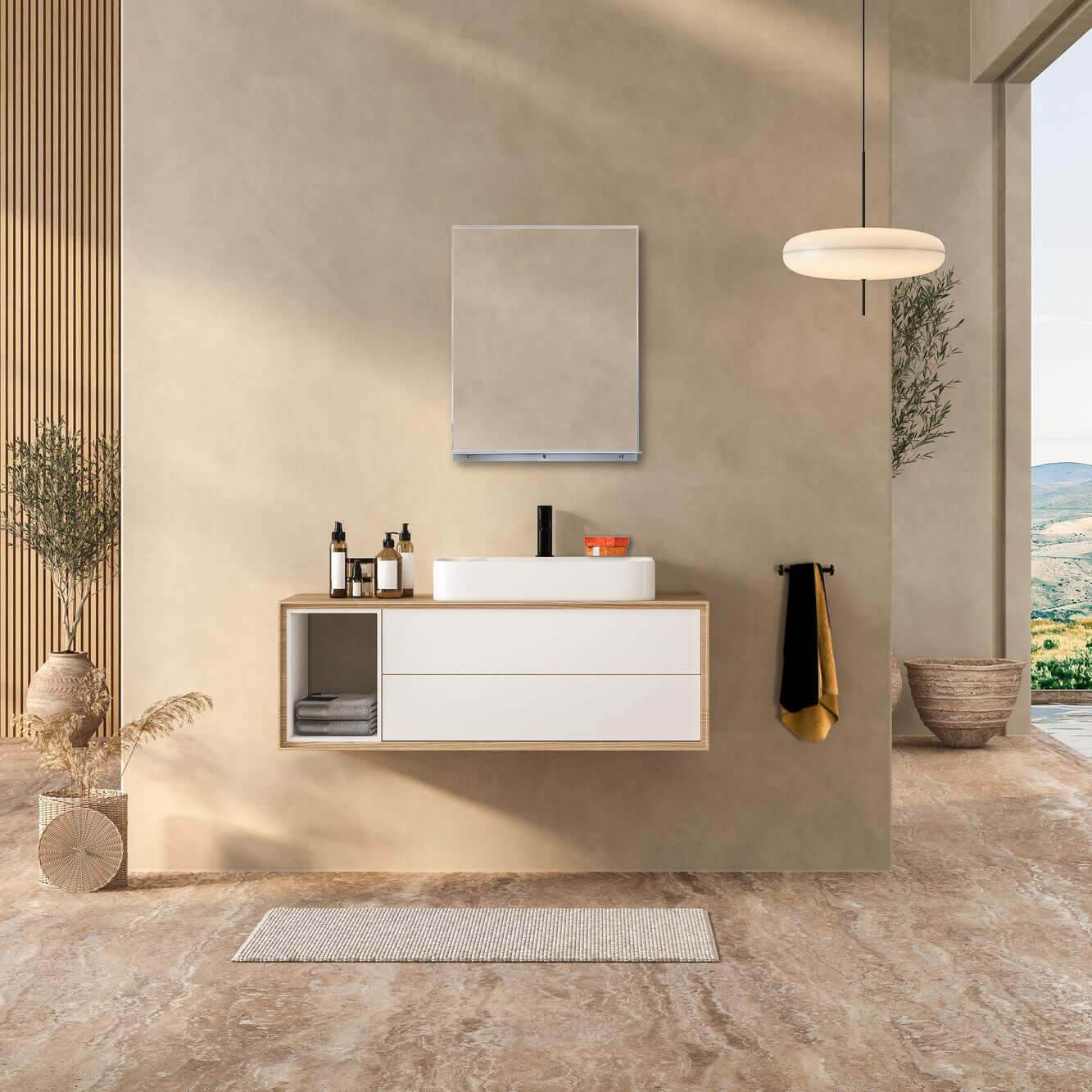 Lexi 24"W x 32"H Rectangular Framed Mirror with Integrated Shelf in Brushed Nickel