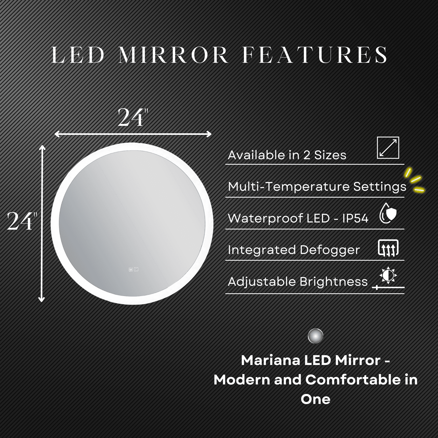 Mariana 24" Round LED Mirror with Dimmer & Defogger