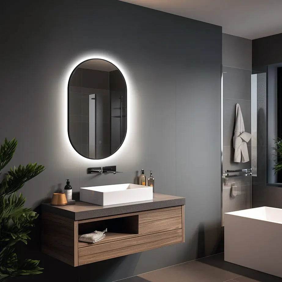 Olivia 20" W x 32" H LED Lighted Bathroom Mirror with Dimmer & Defogger in Black