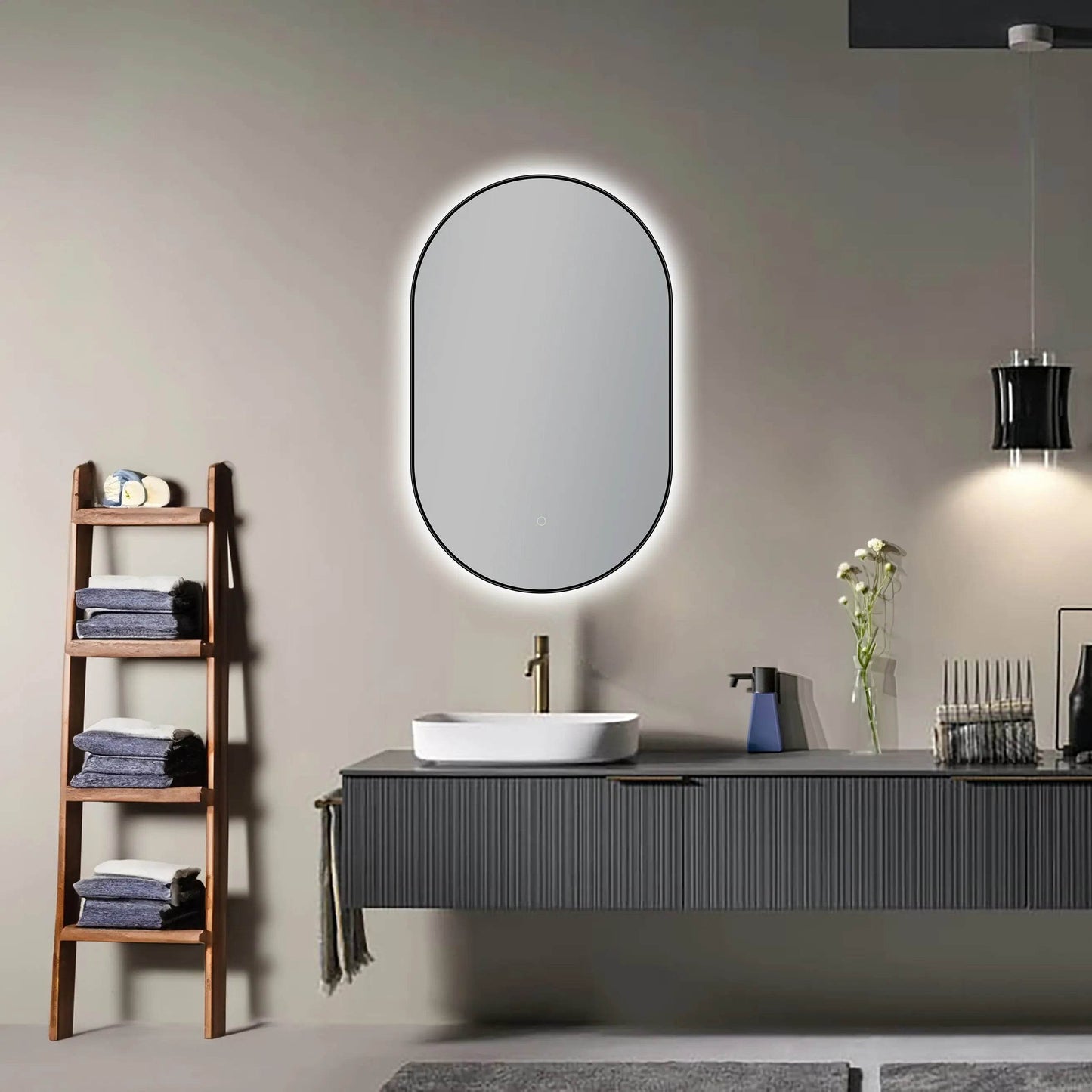 Olivia 20" W x 32" H LED Lighted Bathroom Mirror with Dimmer & Defogger in Black