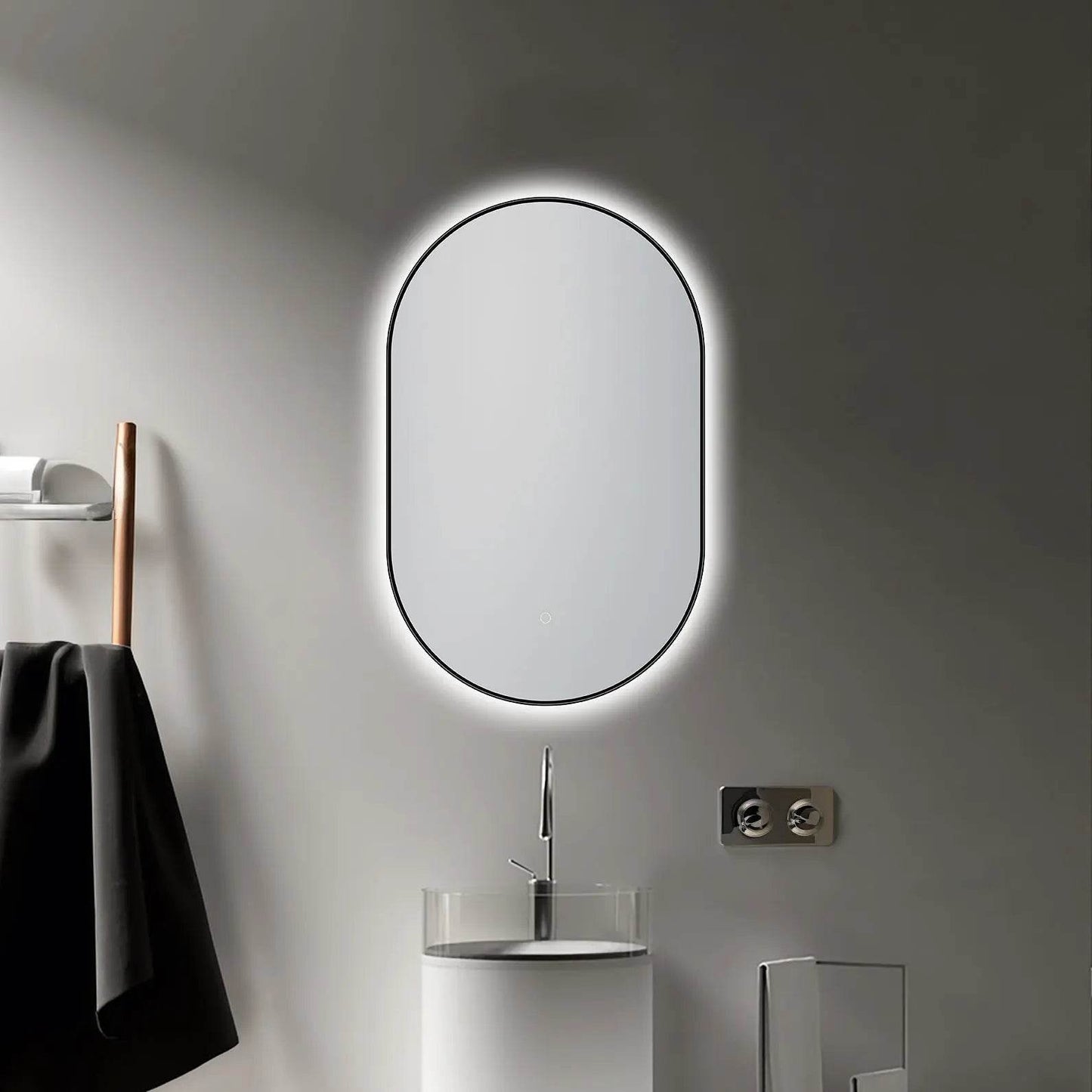 Olivia 20" W x 32" H LED Lighted Bathroom Mirror with Dimmer & Defogger in Black