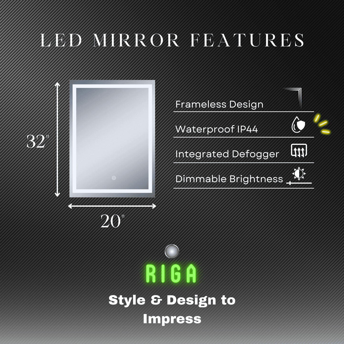Riga LED Mirror w/ Dimmer & Defogger - Available in 4 Sizes