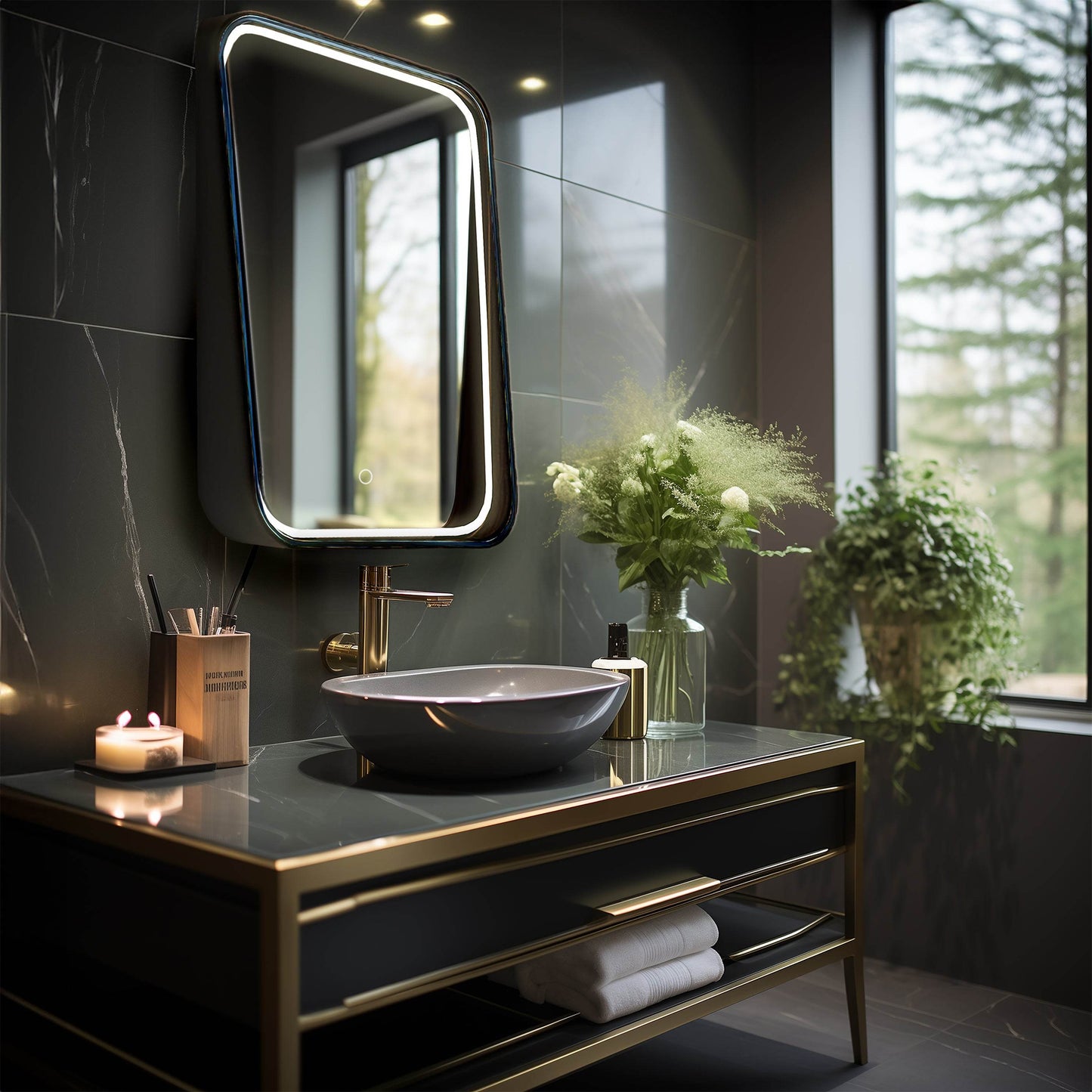 Zara 24"W x 32"H LED Lighted Mirror with Integrated Shelf