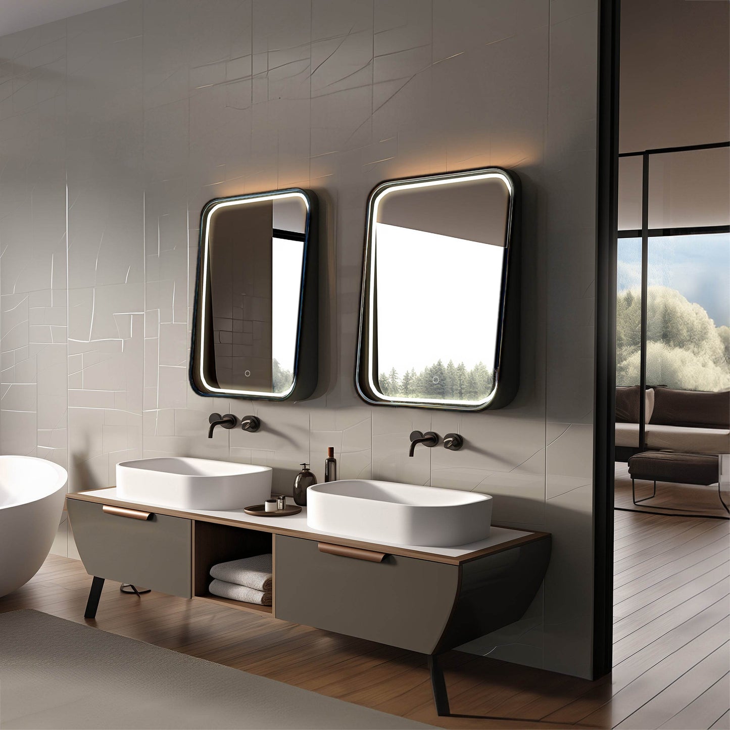 Zara 24"W x 32"H LED Lighted Mirror with Integrated Shelf