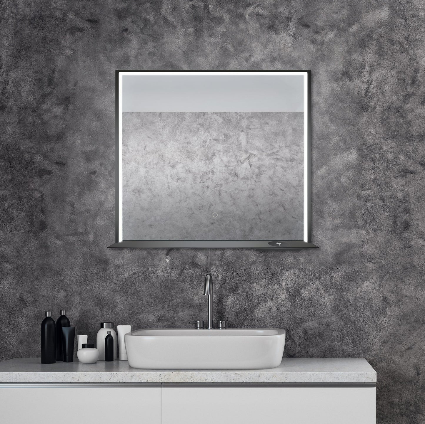 Allegra 36"W x 32"H Framed LED Mirror with Bluetooth Speaker and Wireless Cell Phone Charger - Available in 3 colors