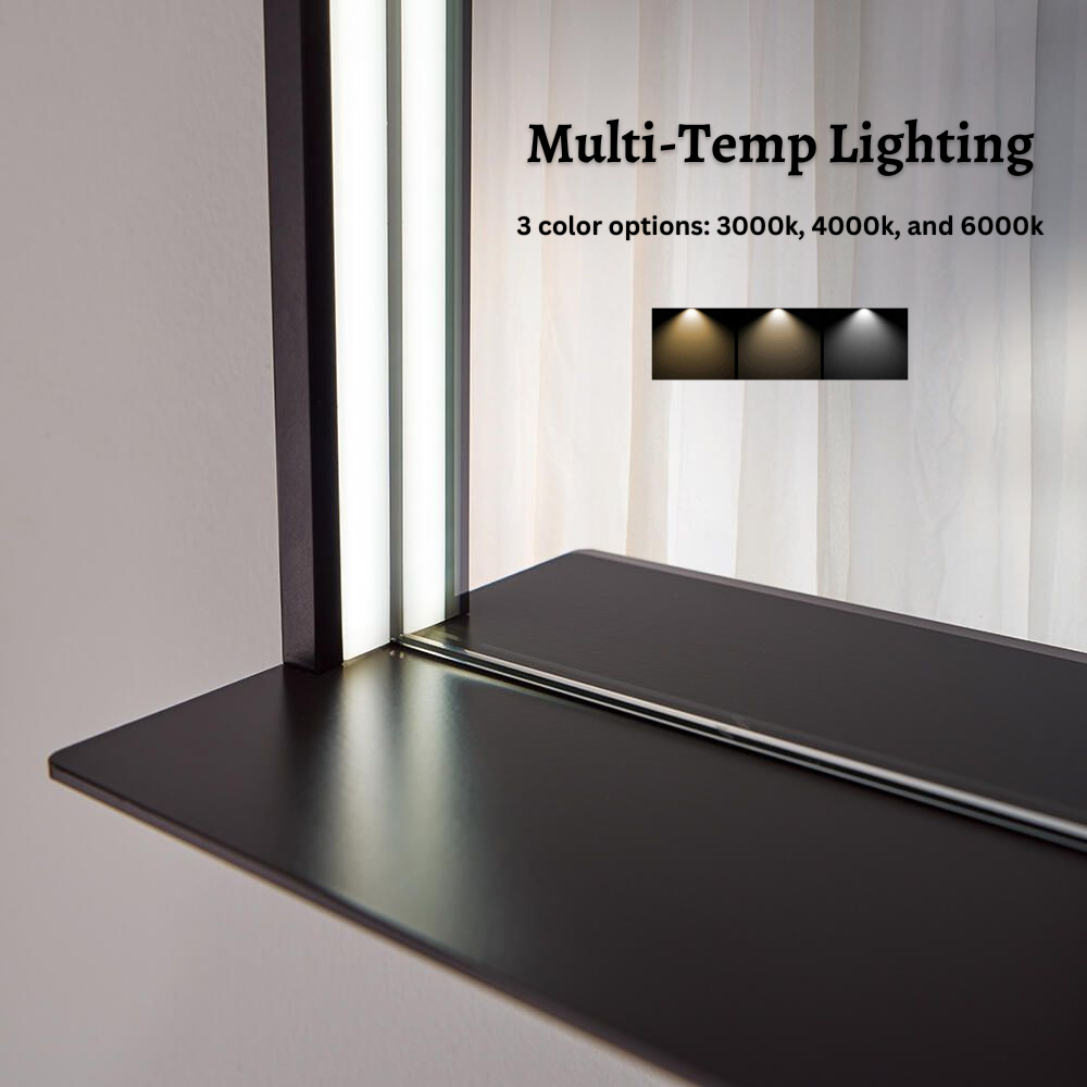 Allegra 36"W x 32"H Framed LED Mirror with Bluetooth Speaker and Wireless Cell Phone Charger - Available in 3 colors
