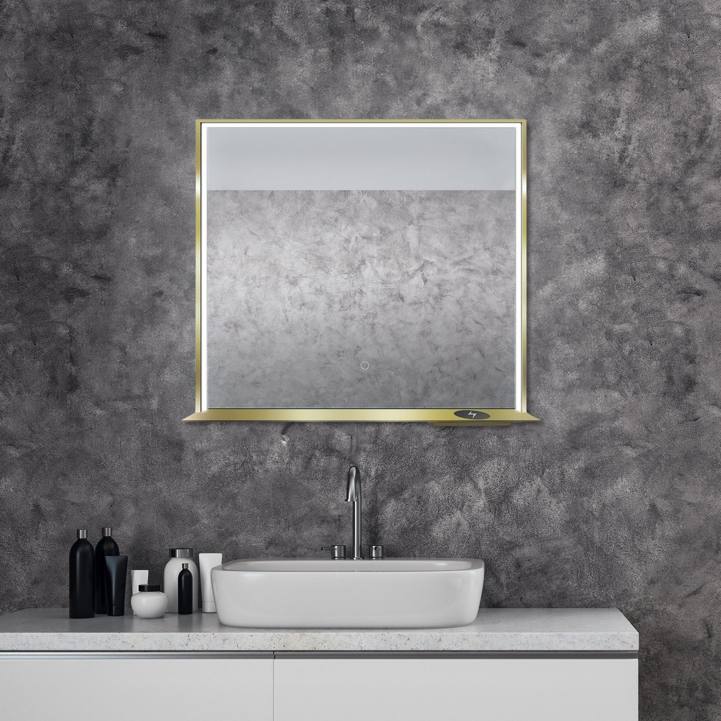 Allegra 36"W x 32"H Framed LED Mirror with Bluetooth Speaker and Wireless Cell Phone Charger - Available in 3 colors