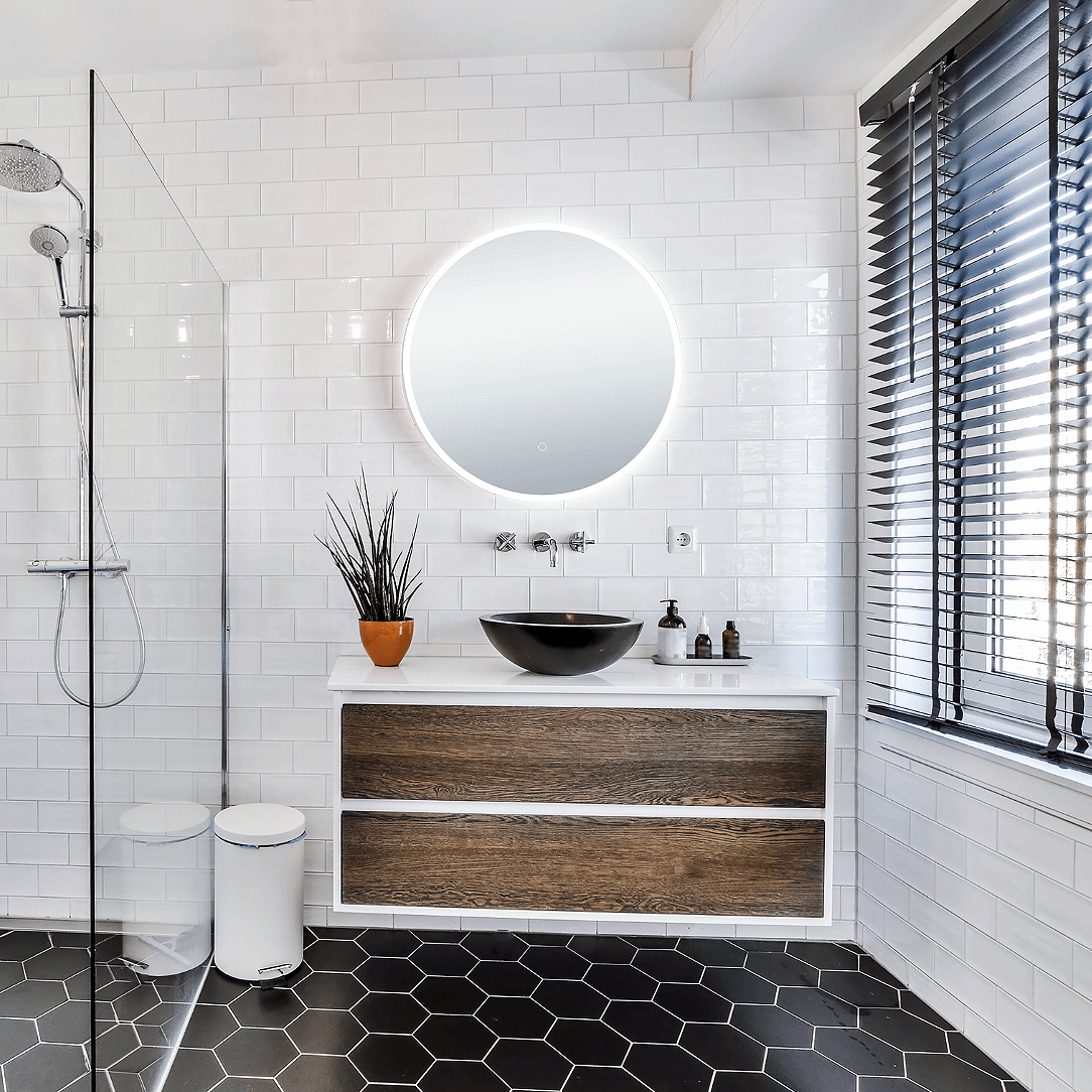 Onyx Round Frameless LED Mirror with Defogger and Integrated Touch Switch - Available in 2 Sizes