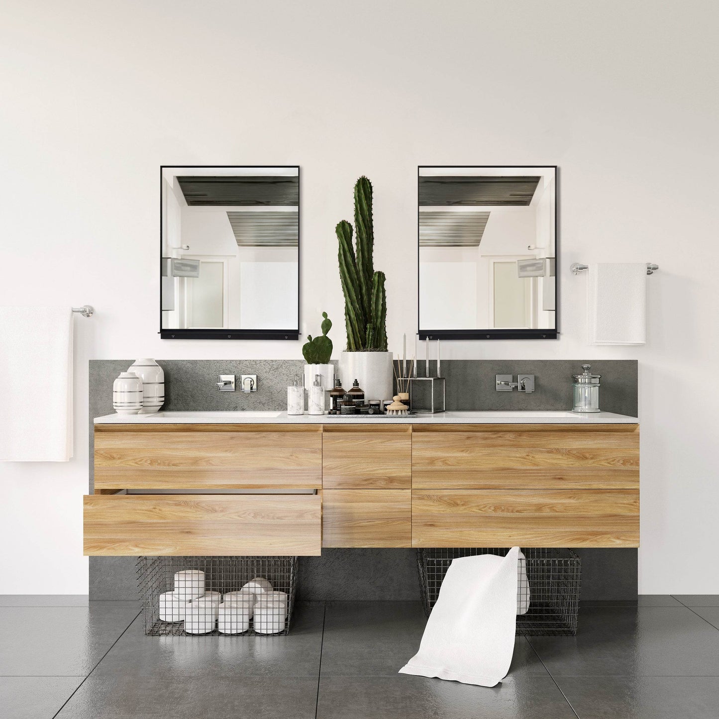 Lexi 24"W x 32"H Rectangular Framed Mirror with Integrated Shelf - in Black & Chrome